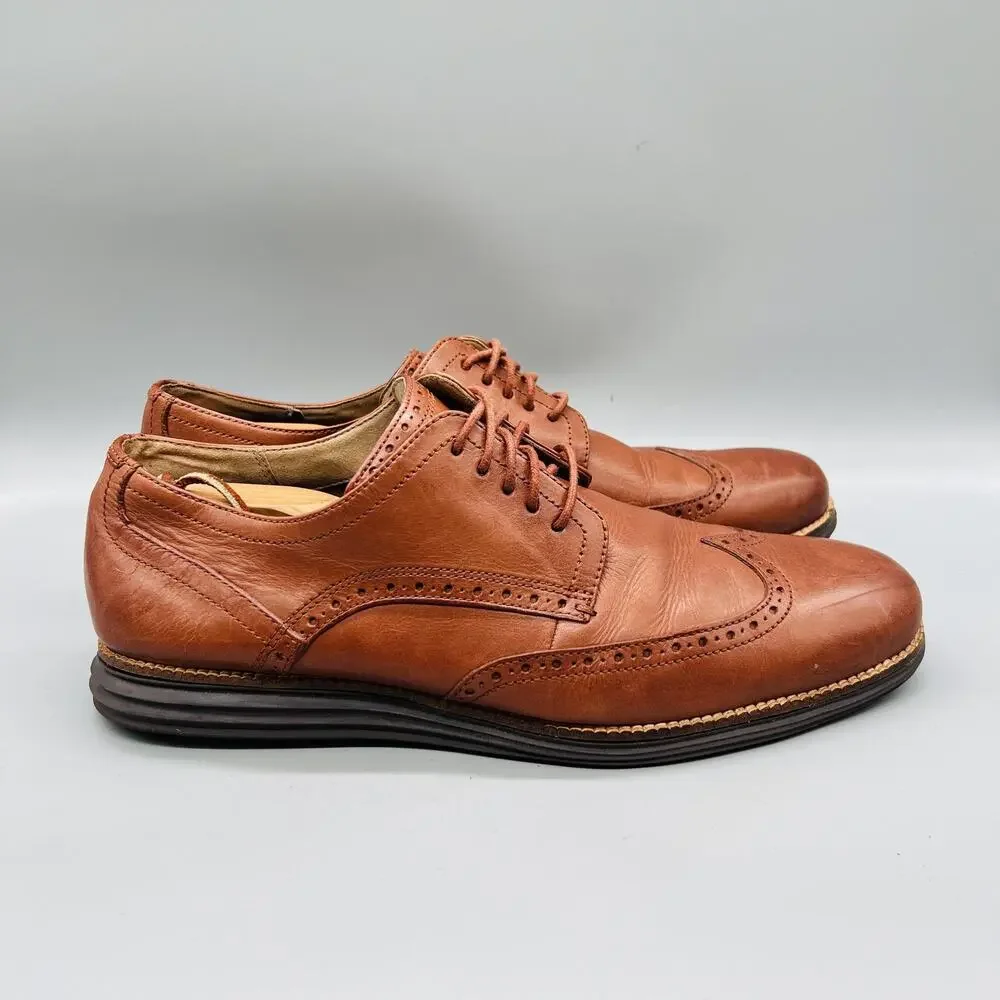 Cole Haan Shoes Men 12 Brown Leather Grand OS Wingtip Oxford Dress Brogue Casual